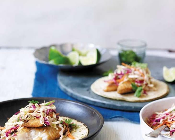 Fish Tacos with Creamy Chipotle Cabbage Slaw
