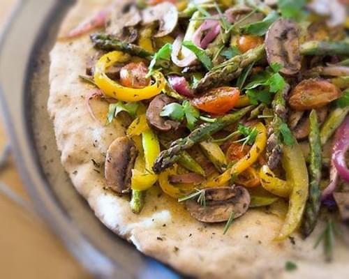 Gluten-Free Pizza Flatbread Recipe Topped with Roasted Vegetables