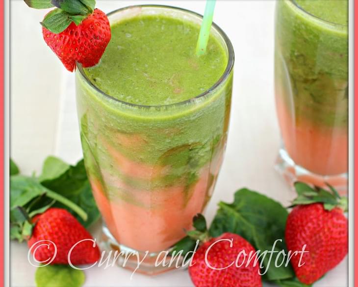 Strawberry Spinach and Pineapple Swirl Smoothie (Dairy Free)