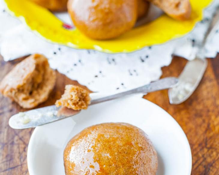 100% Whole Wheat No-Knead Make Ahead Dinner Rolls with Honey Butter