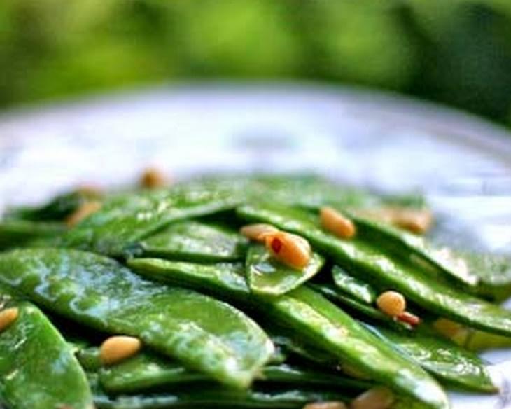 Snow Peas with Pine Nuts and Mint