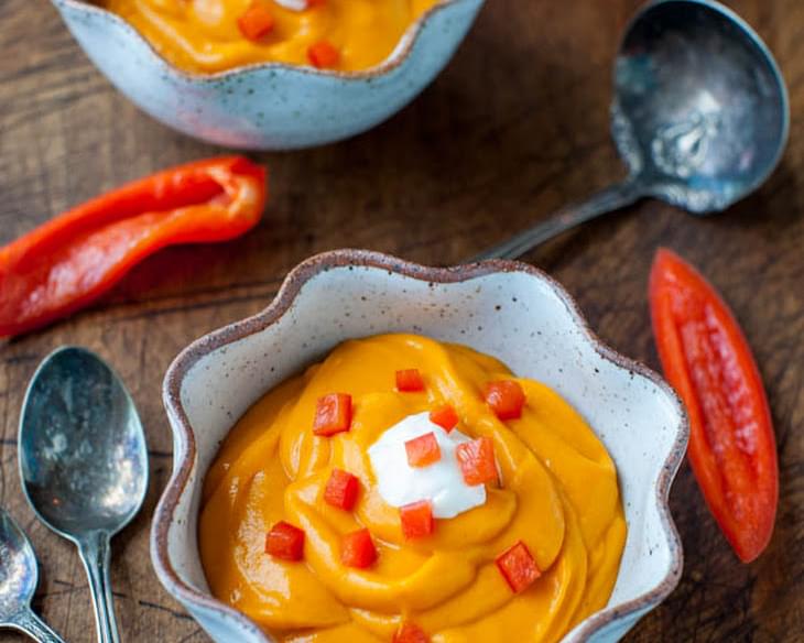 Sweet Potato Red Pepper and Coconut Milk Soup (vegan, gluten-free, soy-free, microwave-friendly)