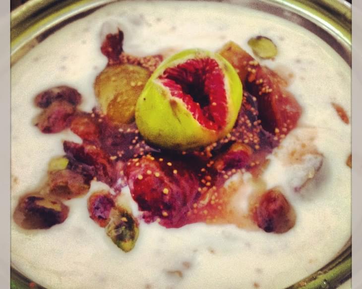 A simple healthy breakfast... Greek yoghurt with fig compote and pistachios
