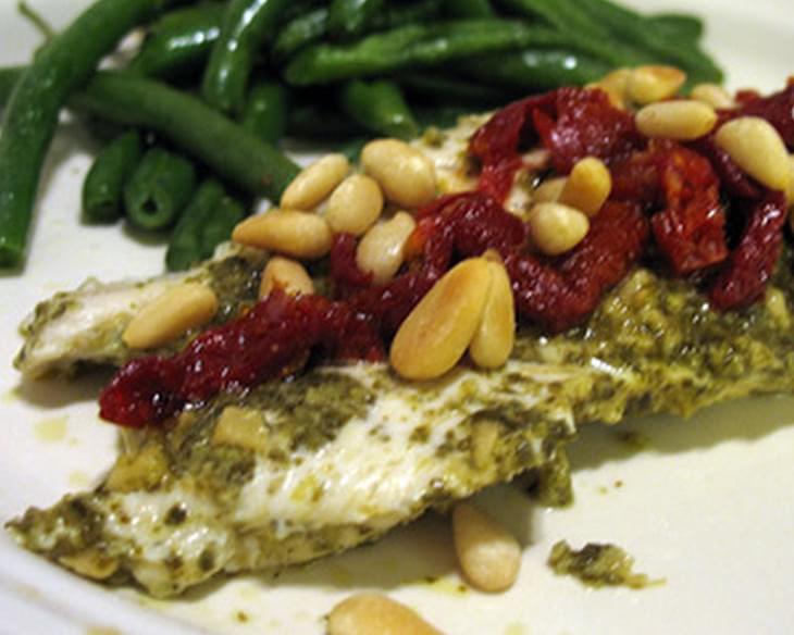 Pesto Chicken with Sun Dried Tomatoes and Pine Nuts