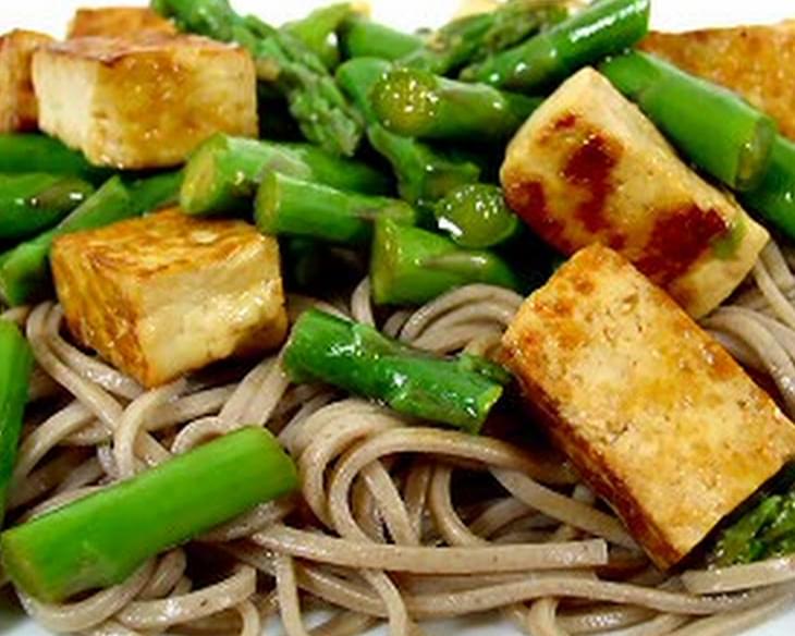 Somen with Tofu and Asparagus in a Chinese Dressing
