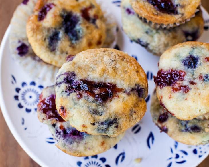 Blueberry Muffins with Raspberry Jam Swirls
