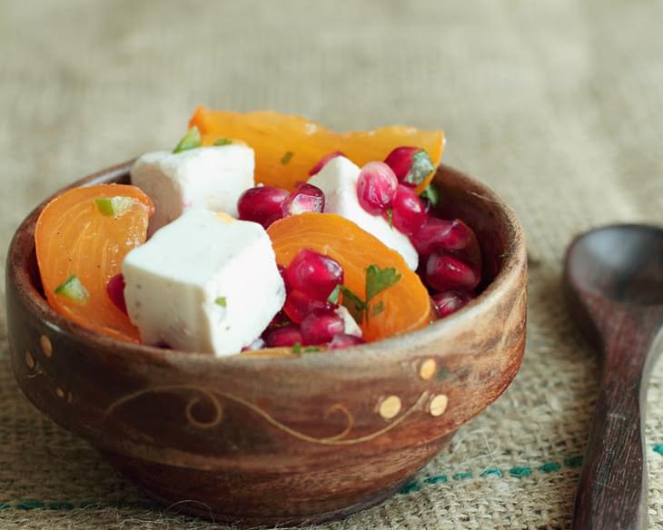 Persimmon Pomegranate Feta Salad with Chili Lime Dressing