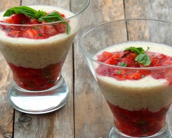 Coconut Milk Tapioca Pudding with Strawberries and Basil
