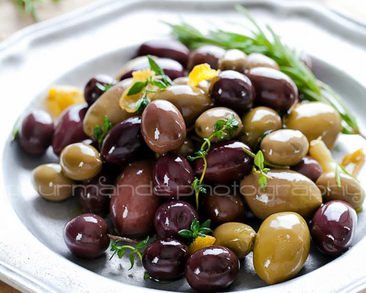 Marinated Olives with Garlic, Thyme and Rosemary