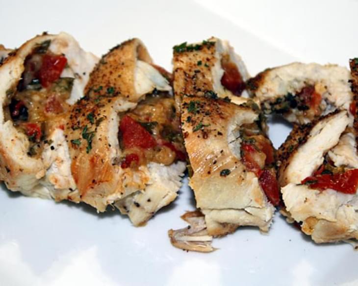 Chicken Breasts Stuffed with Asiago Cheese, Tomatoes and Roasted Red Peppers
