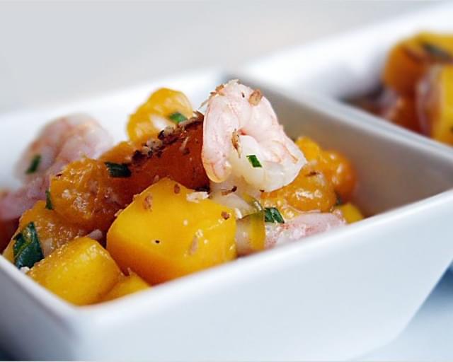 Tropical Fruit Salad with Baby Shrimps and Toasted Coconut