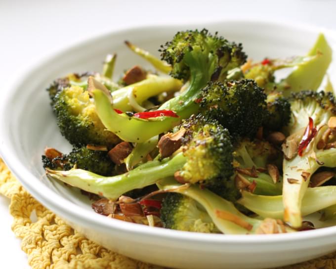 Spicy Roasted Broccoli with Almonds