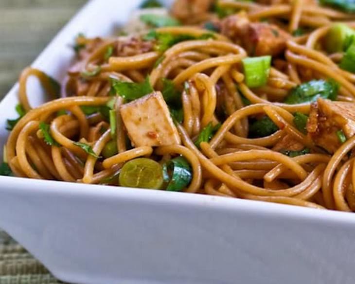 Spicy Whole Wheat Sesame Noodles with Chicken, Green Onions, and Cilantro