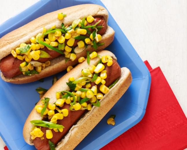 Hot Dogs with Corn Salsa