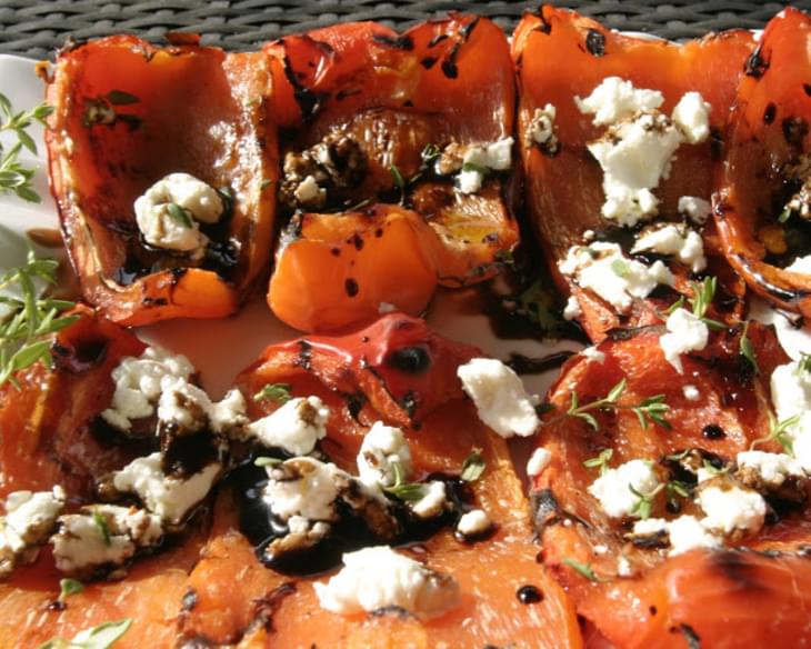 Grilled Red Peppers with Goat Cheese and Balsamic Glaze