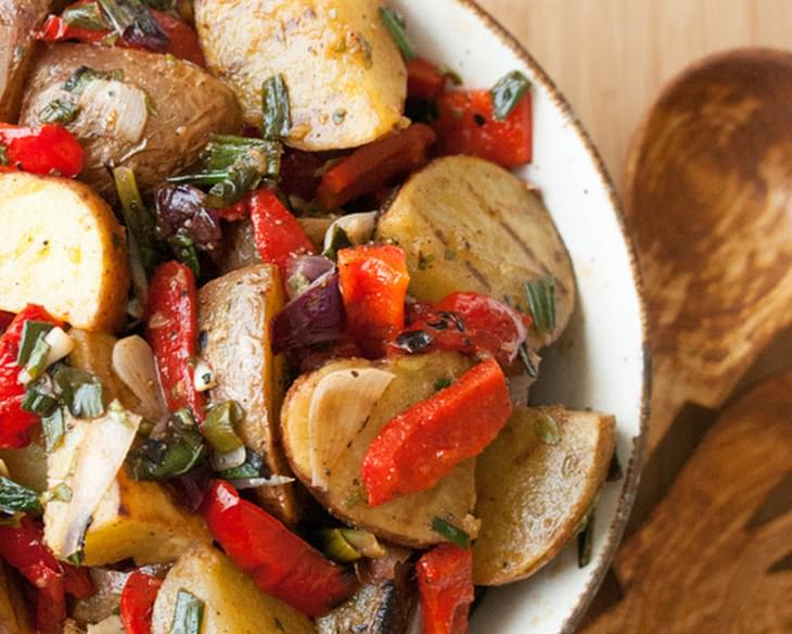 Grilled Potato Salad with Charred Onions and Peppers
