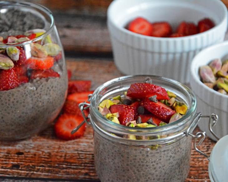 Strawberry, Chocolate and Roasted Pistachio Chia Seed Pudding