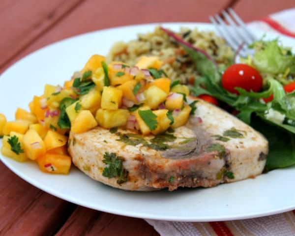 Grilled Swordfish with Pineapple- Peach Salsa