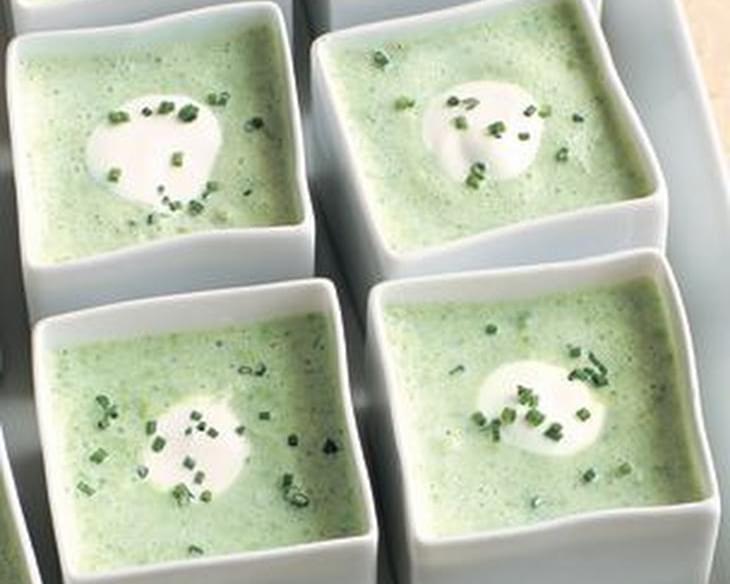 Cold Pea Soup with Creme Fraiche and Chives
