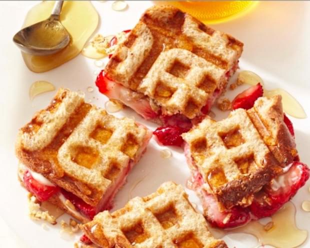 Strawberry And Cream Cheese Waffle Sandwiches
