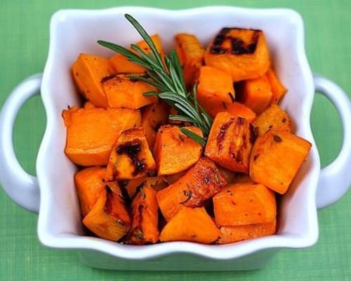 Roasted Sweet Potatoes with Agave Nectar and Fresh Rosemary