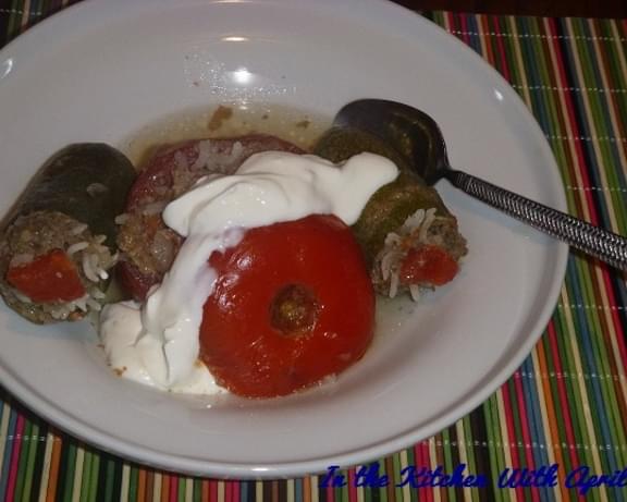 Meat Stuffed Zucchini and Tomatoes or Etli Kabak ve Domates Dolmas