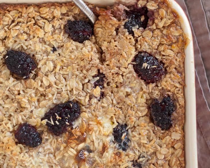 Baked Oatmeal with Blackberries, Coconut and Banana