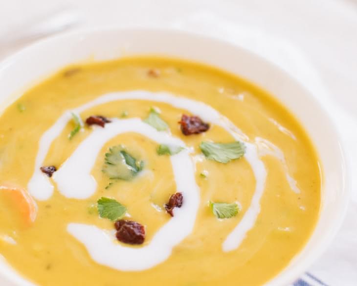 Curried Red Lentil Soup with Dried Cherries and Cilantro