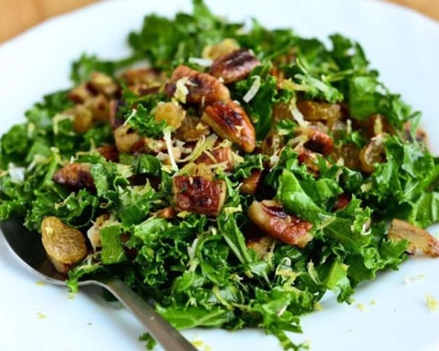 Kale Salad with Pecan Nuts and Raisins