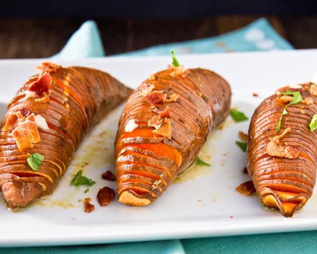 Hasselback Sweet Potatoes with Maple-Cinnamon Butter