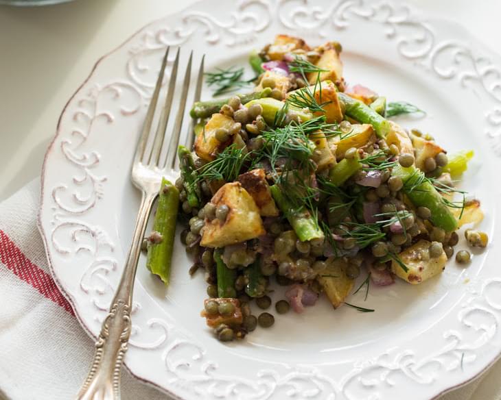 Roasted Potato and Asparagus Lentil Salad with Tangy Mustard-Lemon Dressing