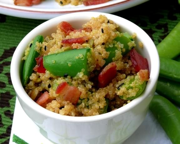 Bacon-Quinoa-Snap Pea Salad with Honey-Lime Dressing