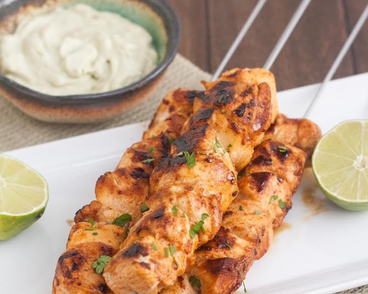 Chipotle Chicken Kebabs with Avocado Cream Sauce