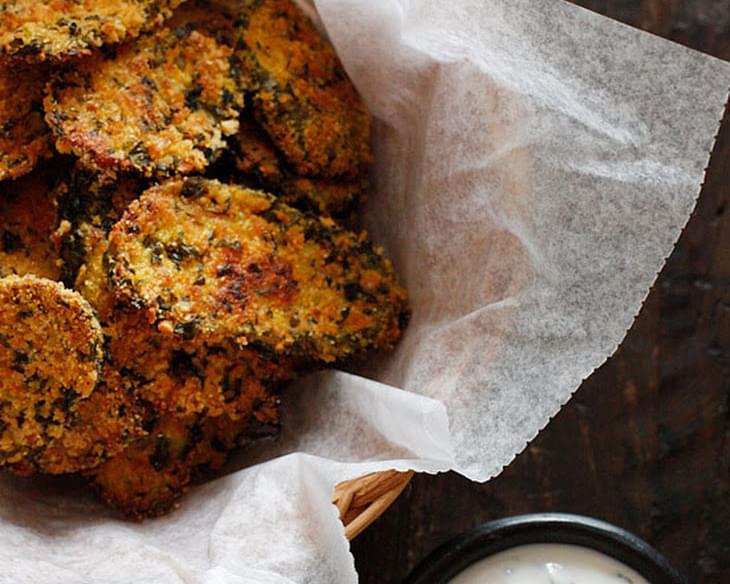 Oven "Fried" Pickles with Skinny Herb Buttermilk Ranch Dip