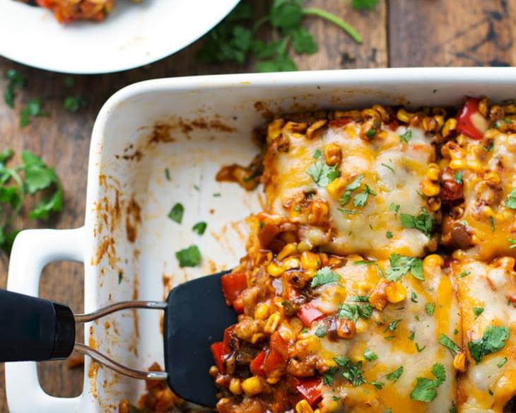 Healthy Mexican Casserole with Roasted Corn and Peppers