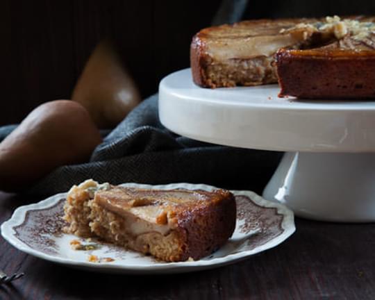 Pear Cake with Honey, Walnuts and Blue Cheese