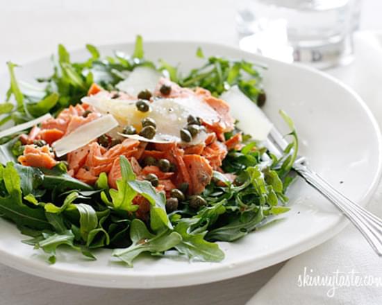 Arugula Salmon Salad with Capers and Shaved Parmesan