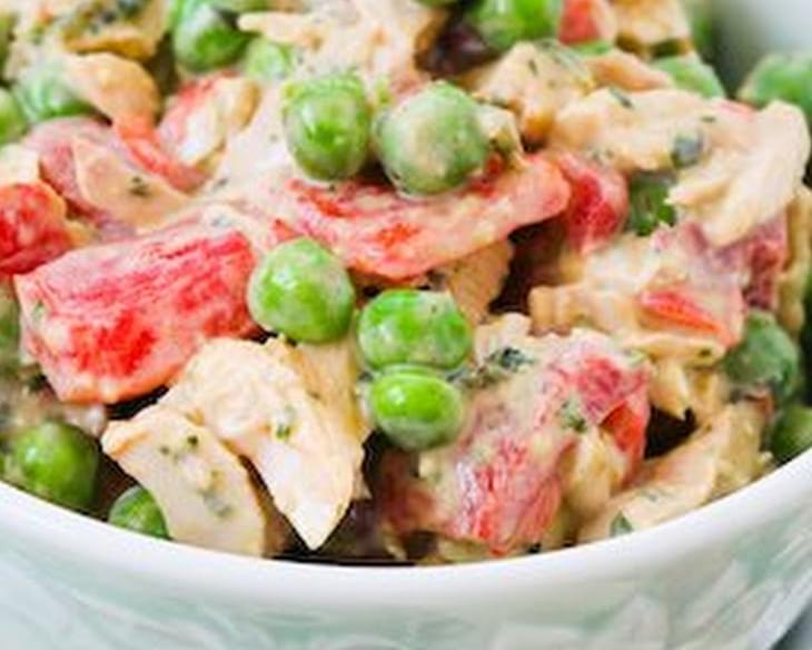 Pesto Chicken Salad with Roasted Red Pepper and Peas