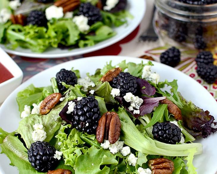 Black & Blue Spring Salad with Honey-Roasted Pecans and Berry-Balsamic Vinaigrette