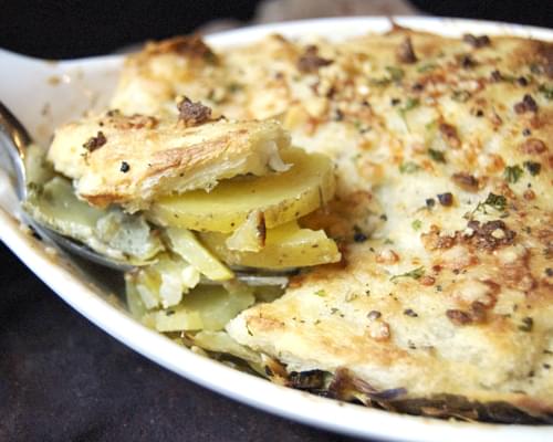 Artichoke, Celery Root & Potato Gratin
