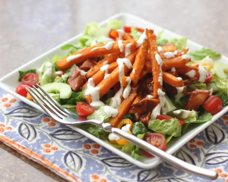 BBQ Chicken Salad with Sweet Potato Fries