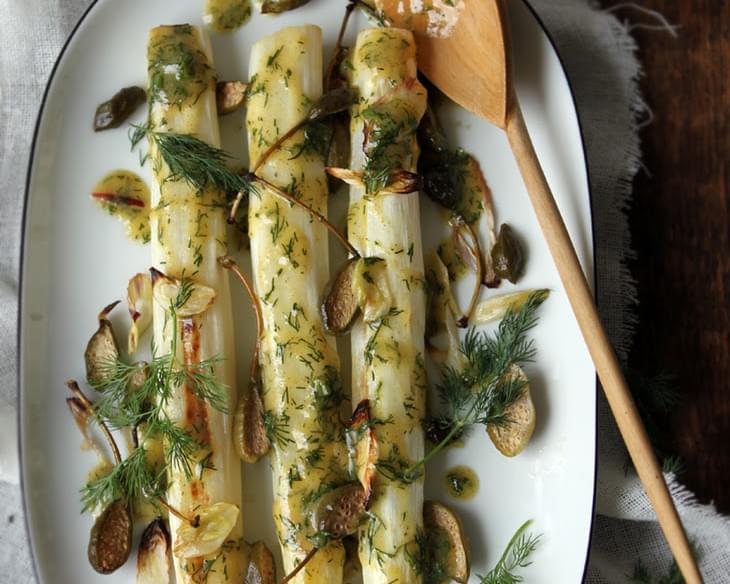 Roasted White Asparagus and Caper Berries