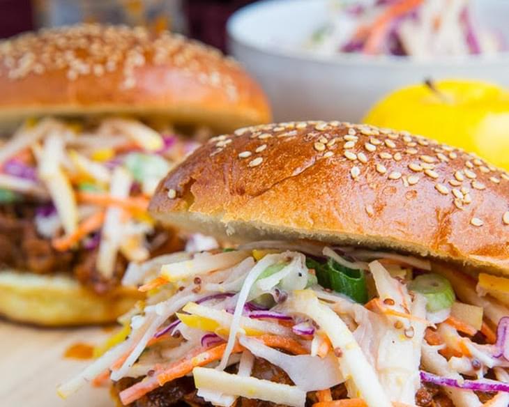 Apple BBQ Pulled Chicken Sandwiches with Apple Slaw