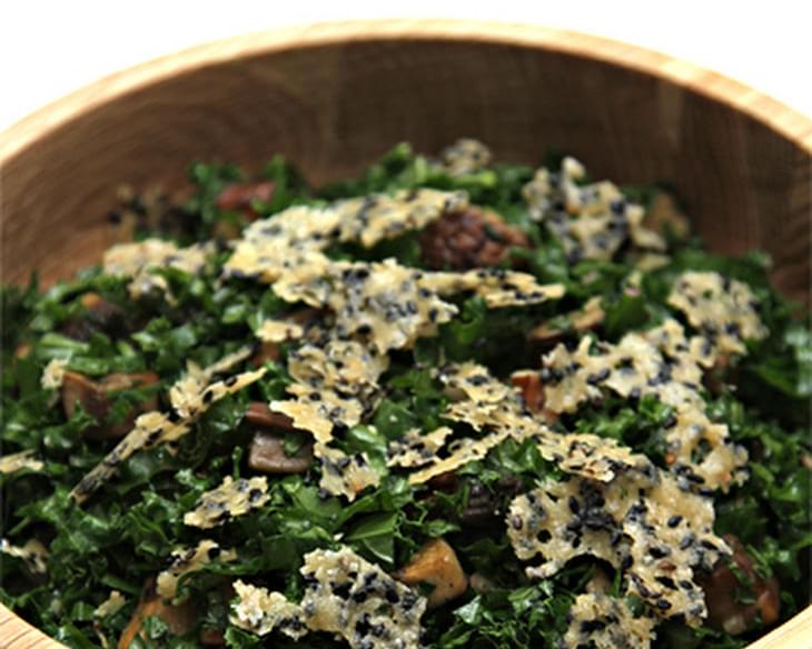 Kale Chopped Salad with Pan-Roasted Portobello and Parmesan-Sesame Crisps