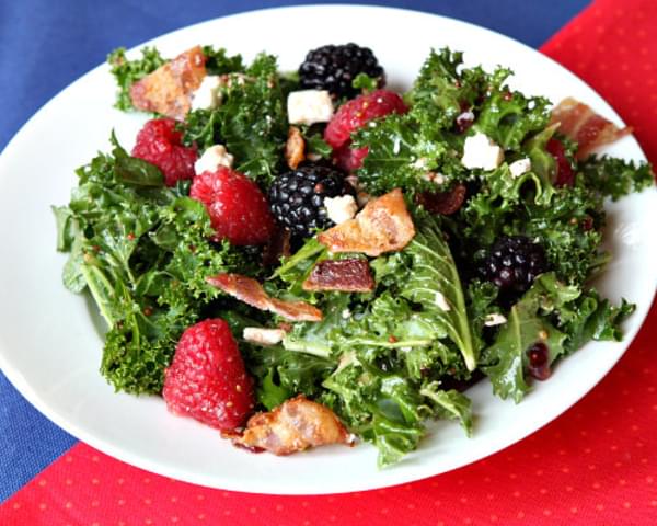 Berry and Bacon Kale Salad with Blackberry Vinaigrette