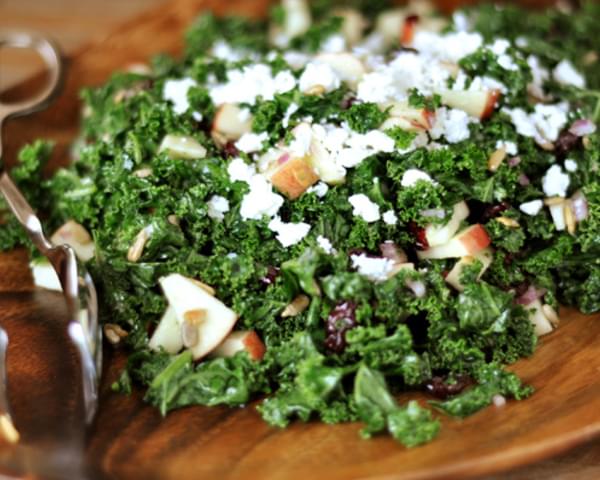 Massaged Kale and Craisin Salad with Feta Cheese