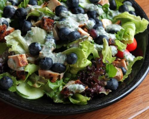 Blueberry Chicken Salad with Cheesy Herb Dressing