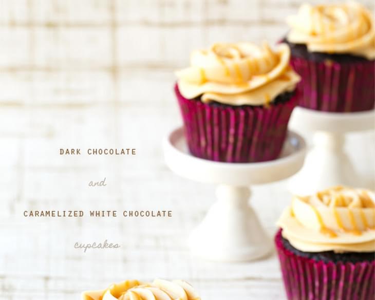 Dark Chocolate and Caramelized White Chocolate Cupcakes