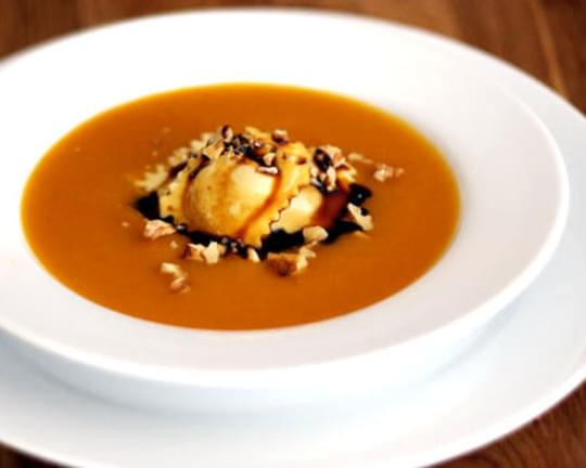Butternut Squash Soup with Ravioli and Sage-Roasted Walnuts
