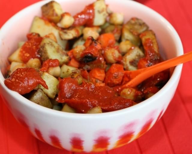 Crisped Potato, Chickpea, and Carrots with Homemade Ketchup